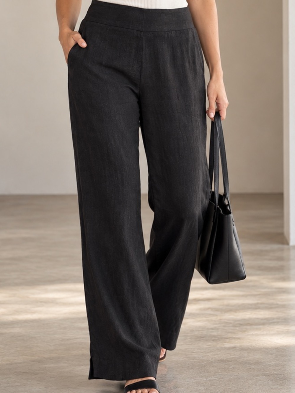 Black Tape Black Wide Leg Palazzo Pants Linen Blend Minimalist Size Small